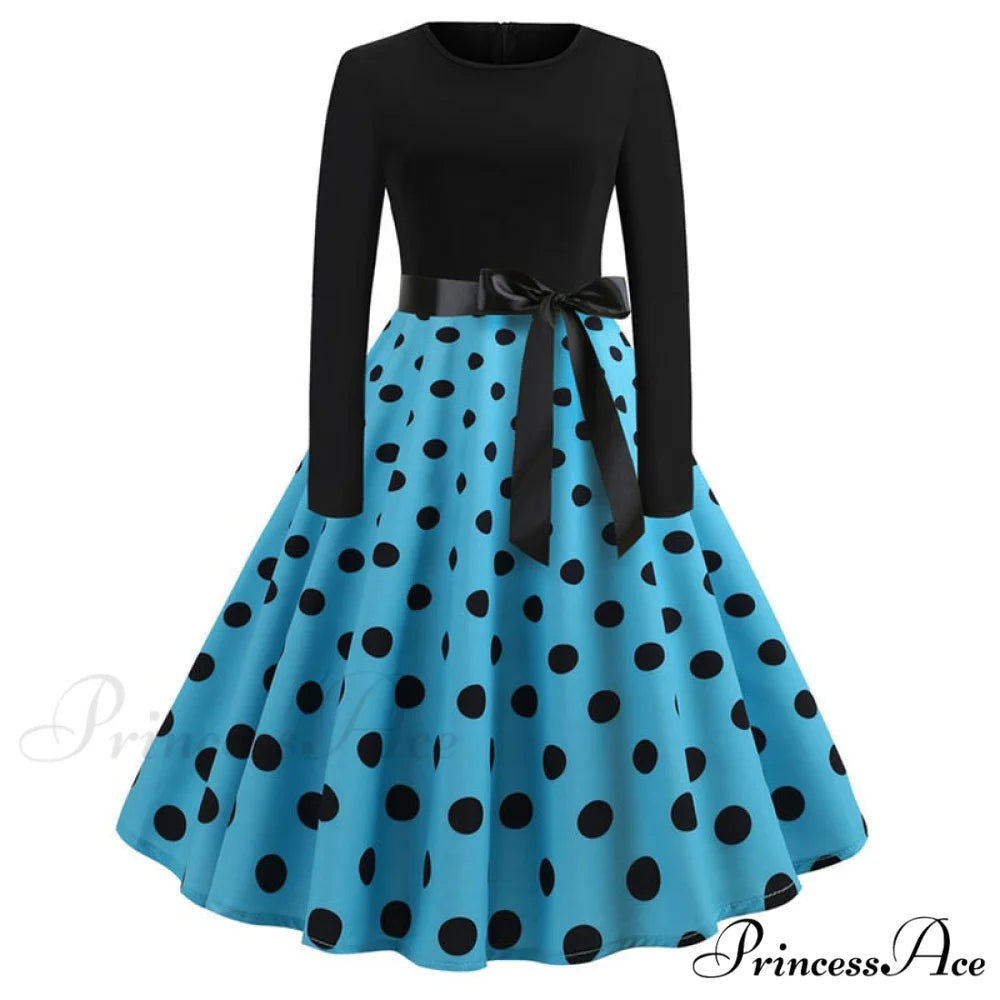 Swing 50S Gown Black Vintage 60S Plus Pinup Winter Arm Women Christmas Party Long Size Print A001 / S