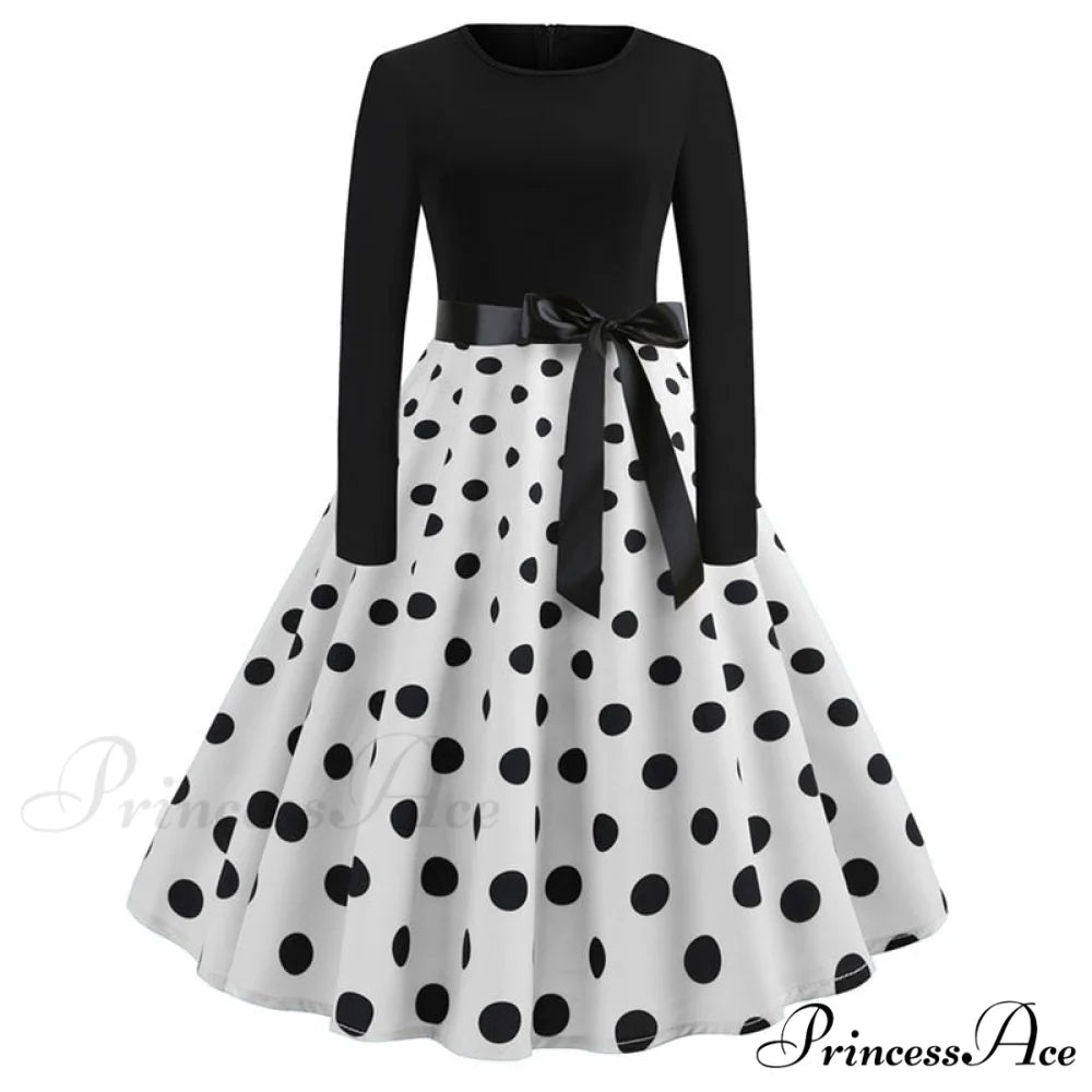 Swing 50S Gown Black Vintage 60S Plus Pinup Winter Arm Women Christmas Party Long Size Print A002 / S