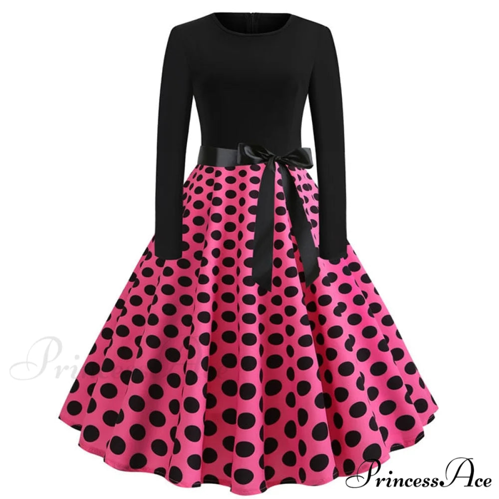 Swing 50S Gown Black Vintage 60S Plus Pinup Winter Arm Women Christmas Party Long Size Print A004 / S