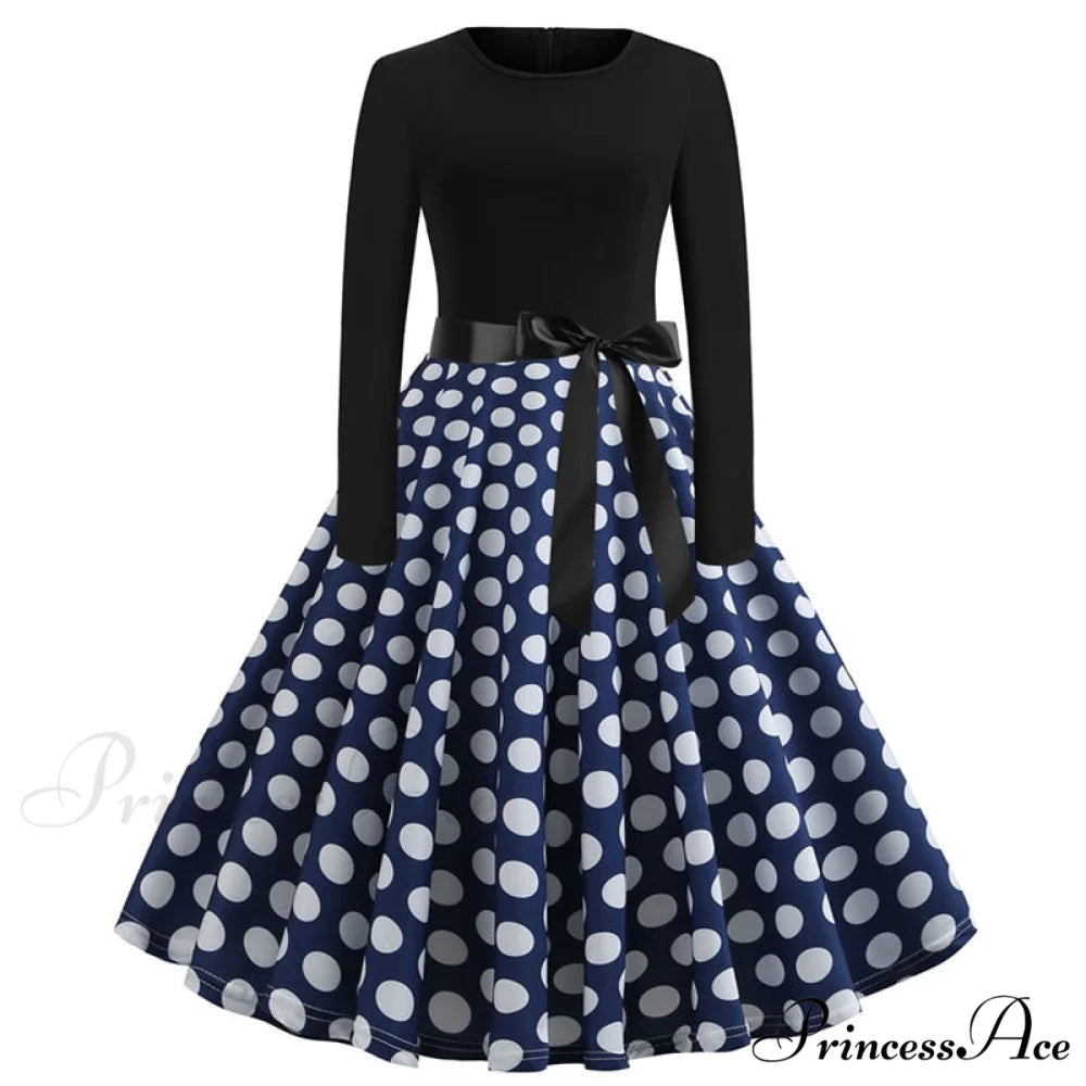Swing 50S Gown Black Vintage 60S Plus Pinup Winter Arm Women Christmas Party Long Size Print E003 / S