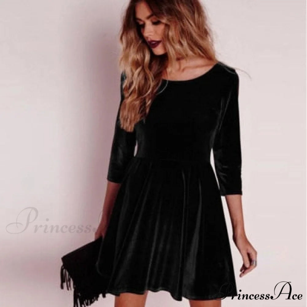 Swing Hem Velvet Dress black / S