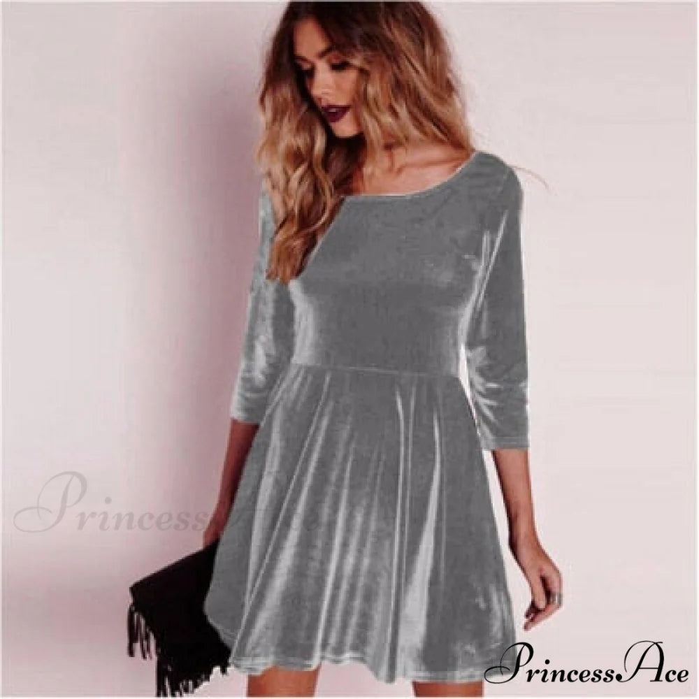 Swing Hem Velvet Dress grey / S