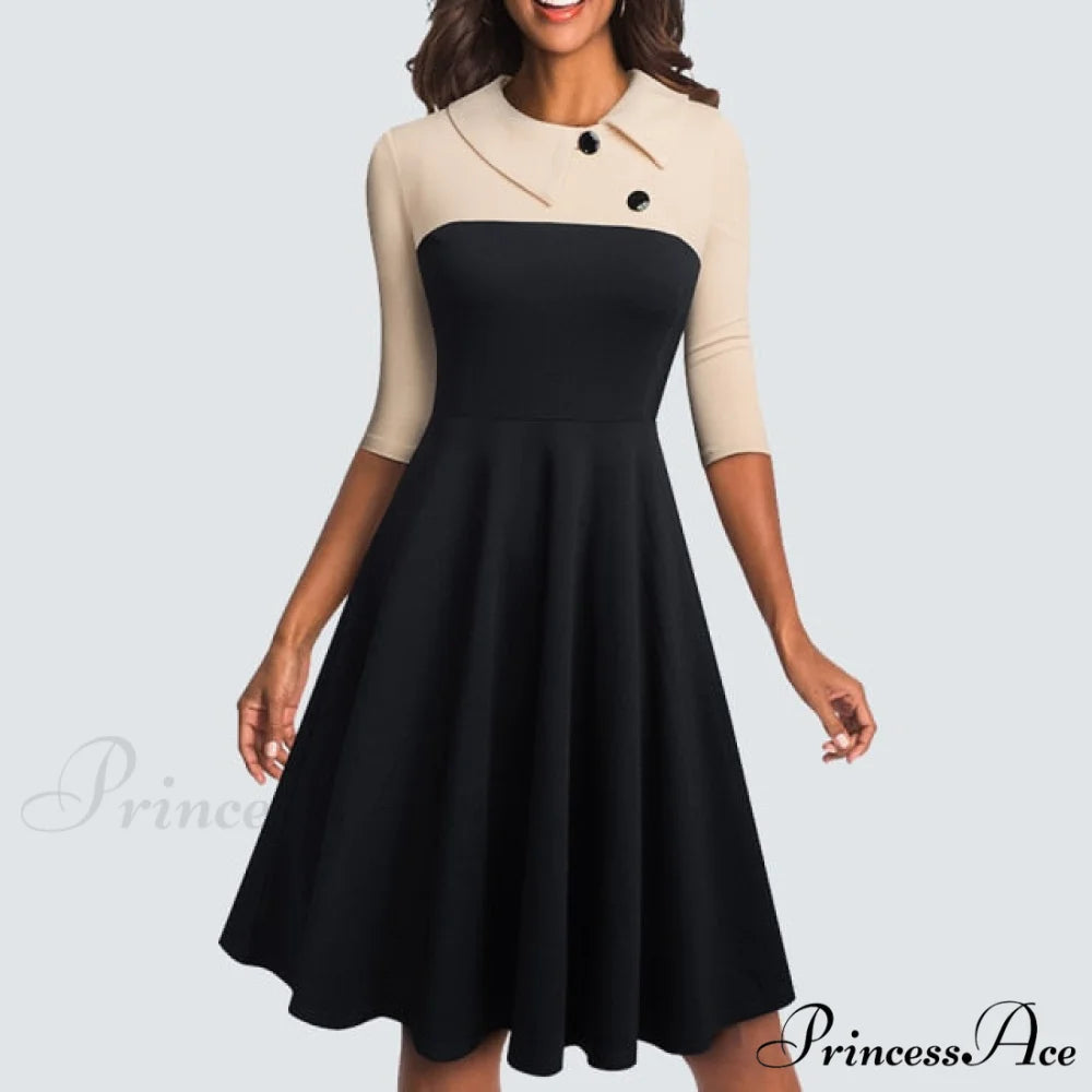 Swing Skater Work Office Casual Dress Apricot / S