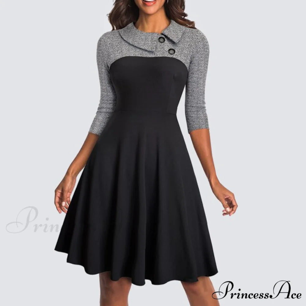 Swing Skater Work Office Casual Dress Gray / S