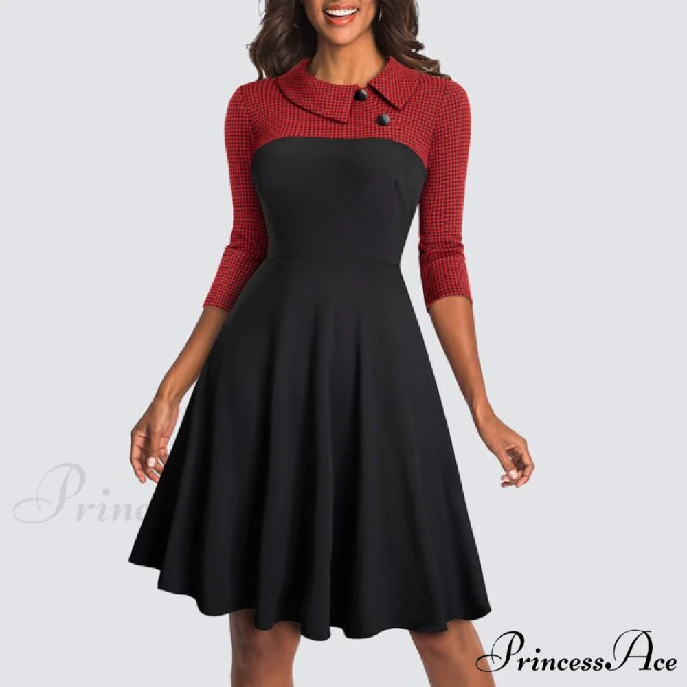 Swing Skater Work Office Casual Dress Red / S