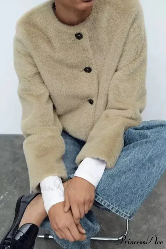 Synthetic Faux Brief Jacket Knitted Sweater cardigans-241228