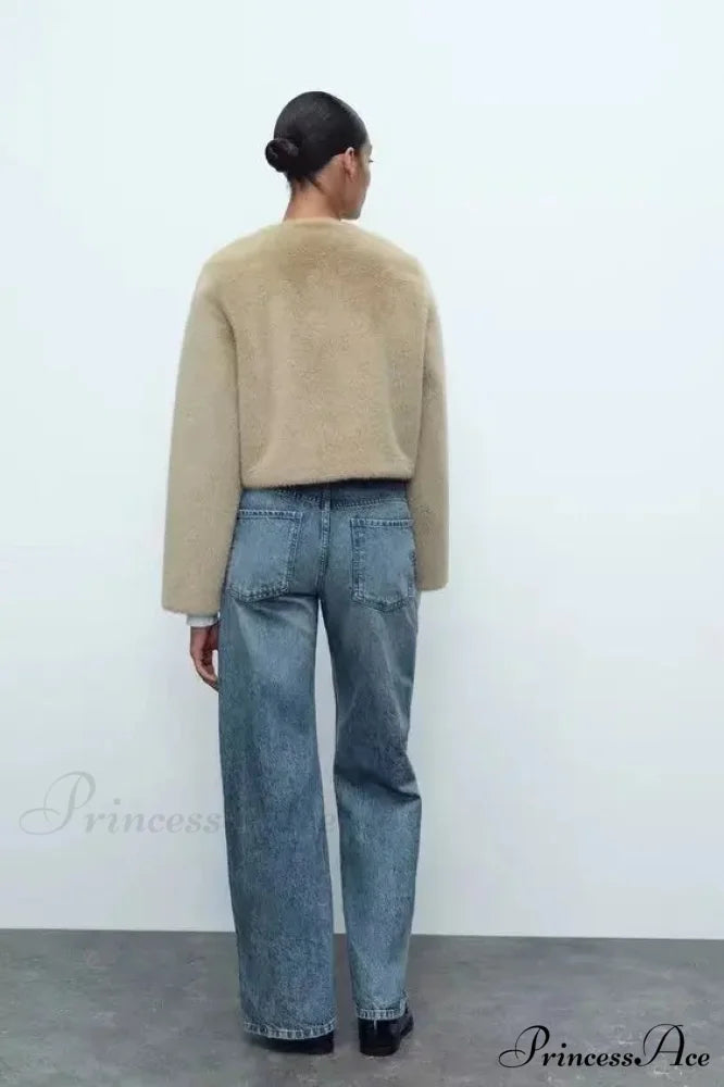 Synthetic Faux Brief Jacket Knitted Sweater cardigans-241228