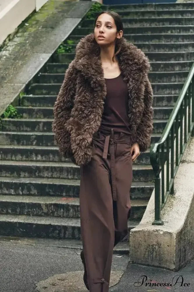 Synthetic Faux Teddy Bear Brief Jacket Sweater Chocolate / XS cardigans-241228