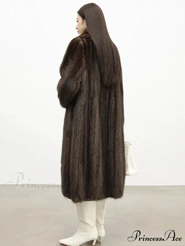 Synthetic Fur Collar Pit Material Draped Overcoat overcoats-241228