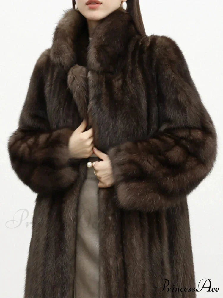Synthetic Fur Collar Pit Material Draped Overcoat overcoats-241228
