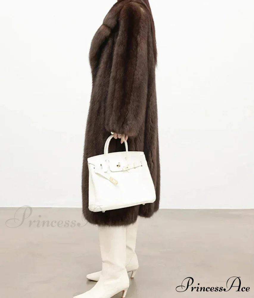 Synthetic Fur Collar Pit Material Draped Overcoat overcoats-241228