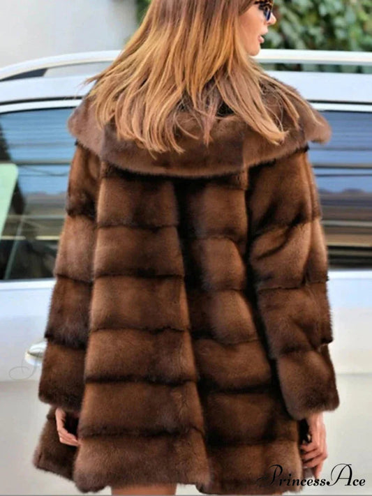 Synthetic Fur Hooded Button Baggy Overcoat overcoats-241228