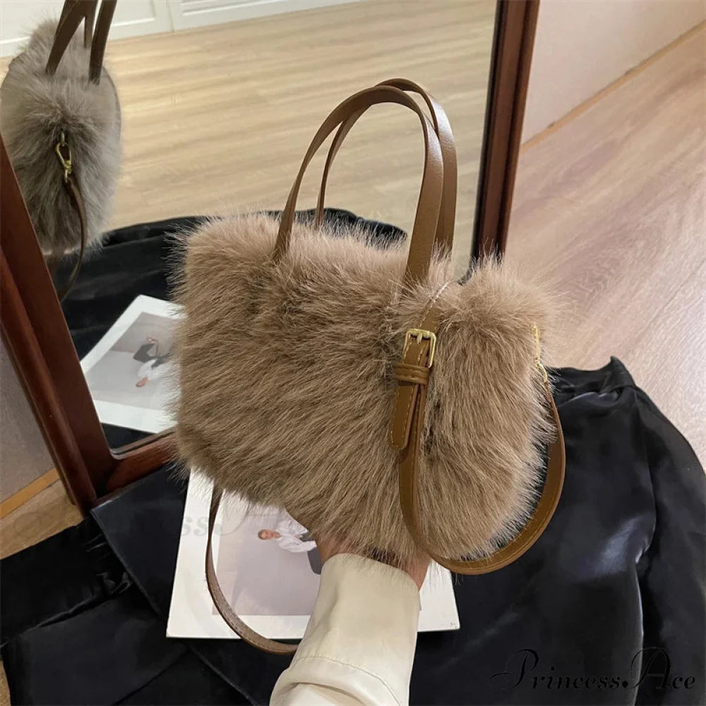 Synthetic Fur Soft Bucket Tote Winter Crossbody Shoulder Purse handbag-250126