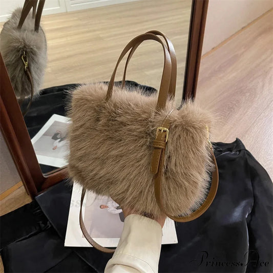 Synthetic Fur Soft Bucket Tote Winter Crossbody Shoulder Purse handbag-250126
