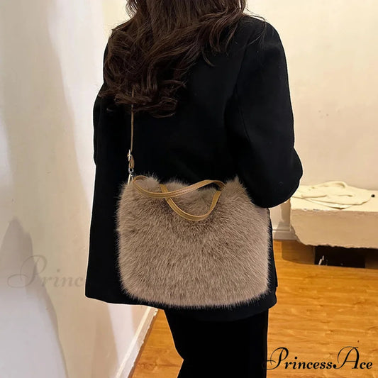 Synthetic Fur Soft Bucket Tote Winter Crossbody Shoulder Purse handbag-250126