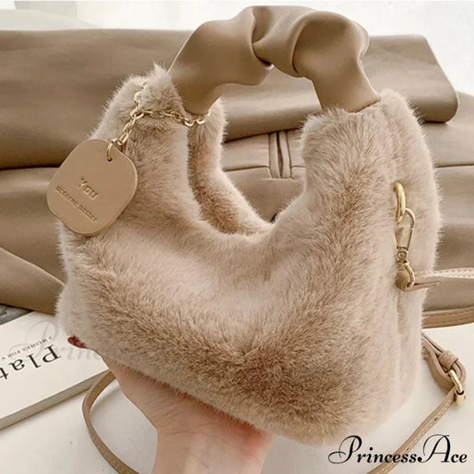 Synthetic Fur Soft Gathered Handle Crossbody Purse handbag-250126