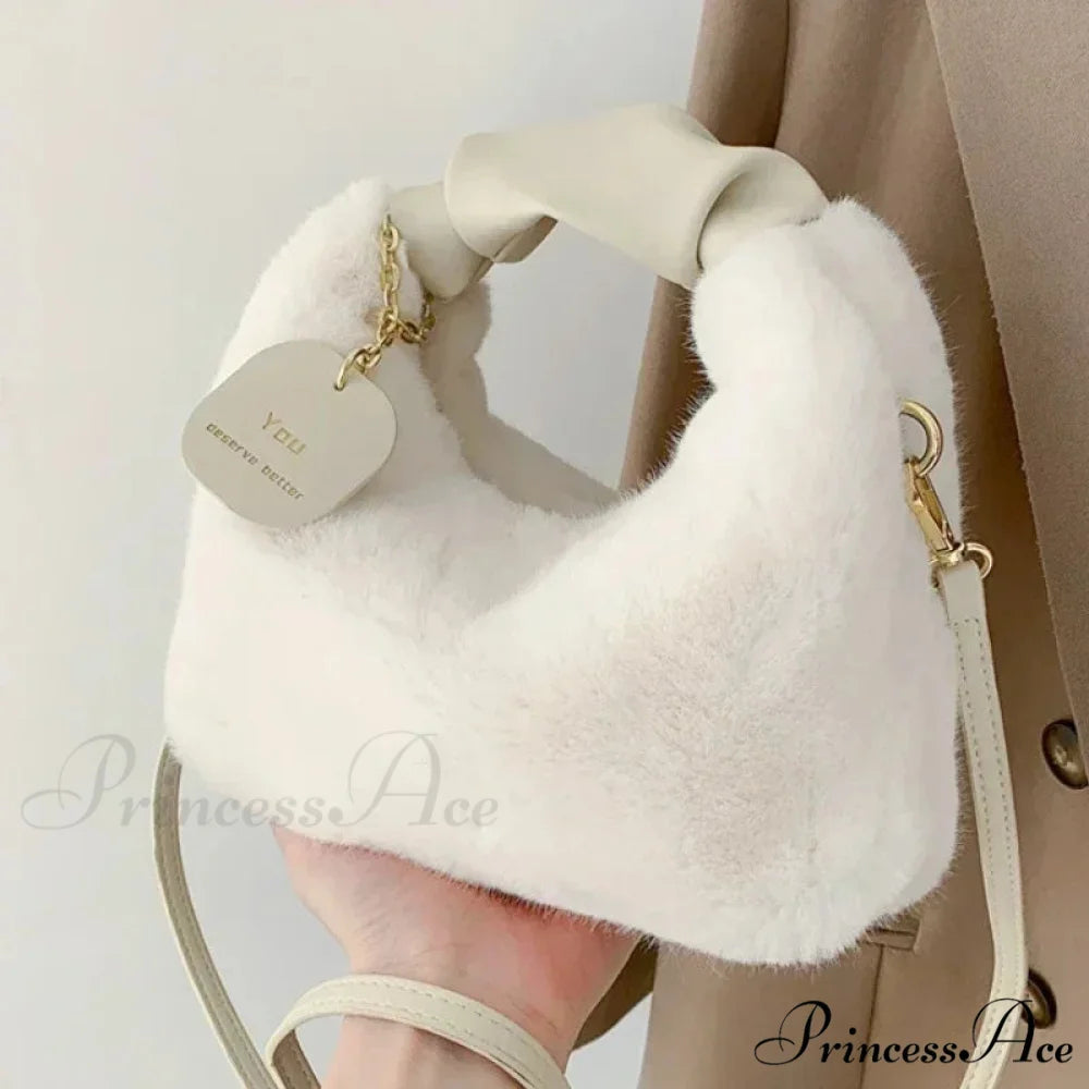 Synthetic Fur Soft Gathered Handle Crossbody Purse handbag-250126
