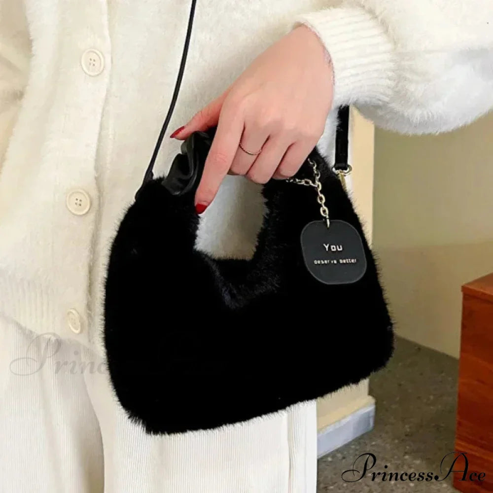 Synthetic Fur Soft Gathered Handle Crossbody Purse handbag-250126