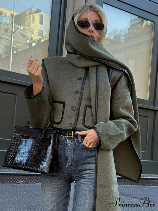 Synthetic Leather Border Tweed Short Coat coats-241228
