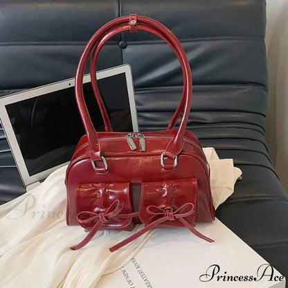 Synthetic Leather Bow Shoulder Purse shoulder-250126