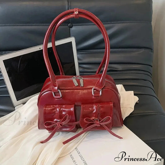 Synthetic Leather Bow Shoulder Purse shoulder-250126