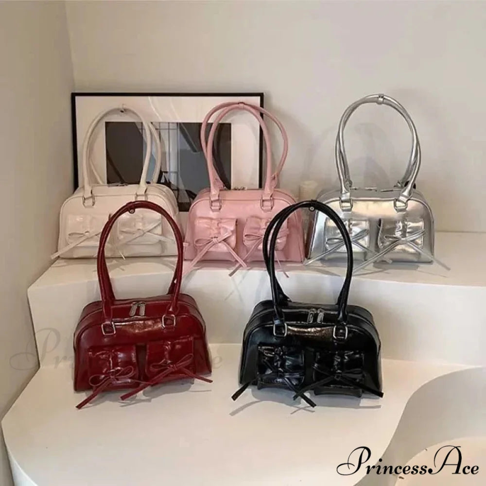 Synthetic Leather Bow Shoulder Purse shoulder-250126