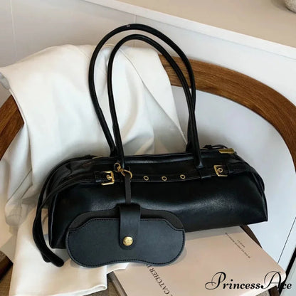 Synthetic Leather Clasp Stylish Crossbody Bag Black shoulder-250126