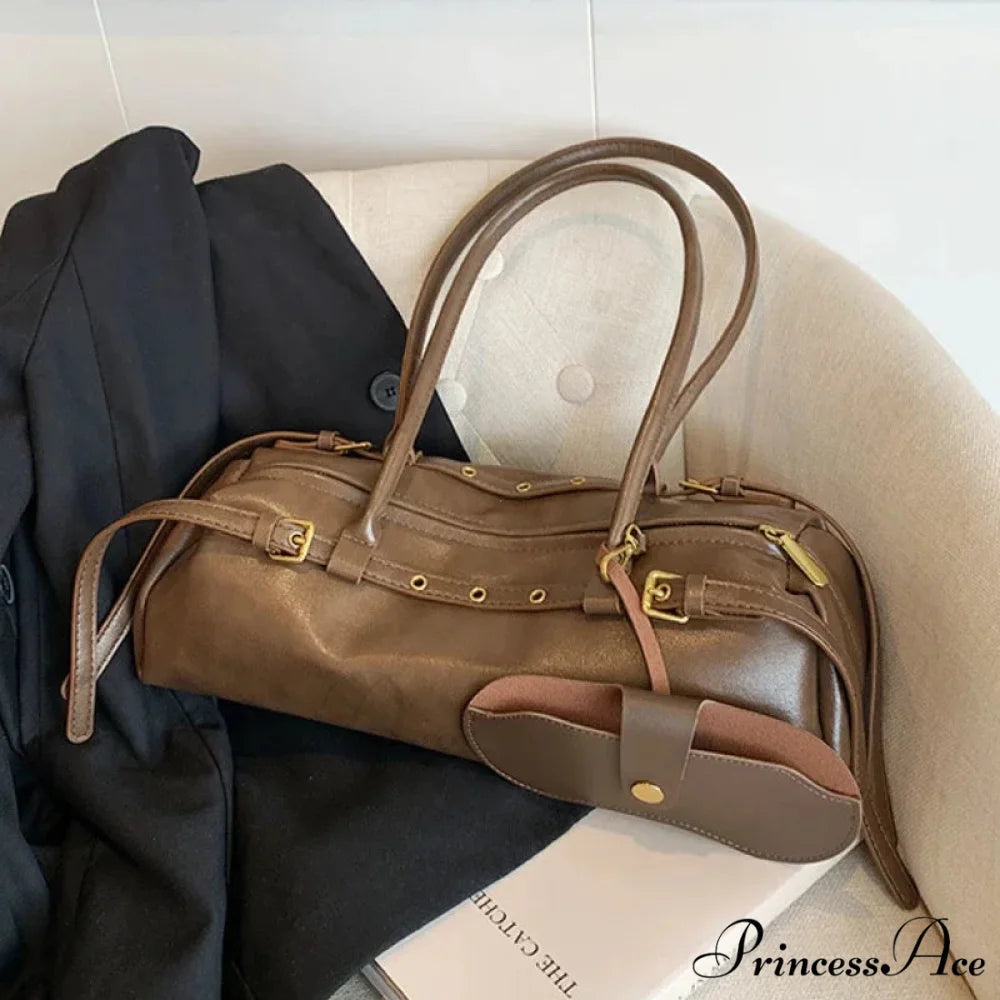 Synthetic Leather Clasp Stylish Crossbody Bag Brown shoulder-250126