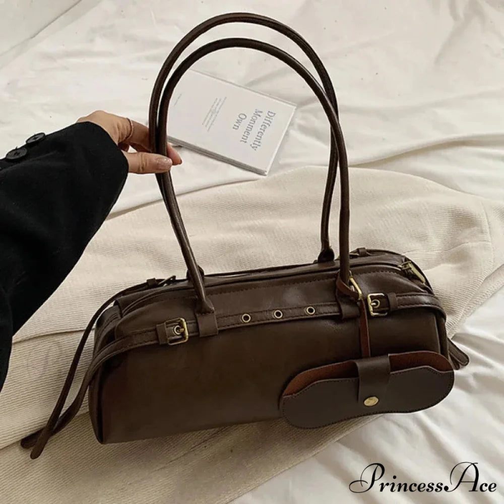 Synthetic Leather Clasp Stylish Crossbody Bag Coffee shoulder-250126