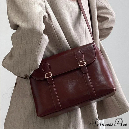 Synthetic Leather High-End Designer Shoulder Bag WineRed shoulder-250126