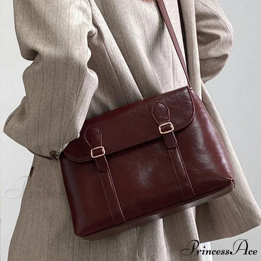 Synthetic Leather High-End Designer Shoulder Bag WineRed shoulder-250126