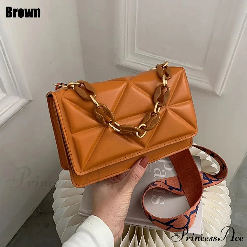 Synthetic Leather Metallic Chain Crossbody Purse Brown crossbody-250126