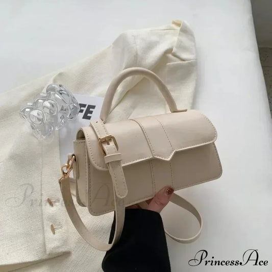 Synthetic Leather Retro Crossbody Underarm Satchel Women Purse Beige handbag-250126