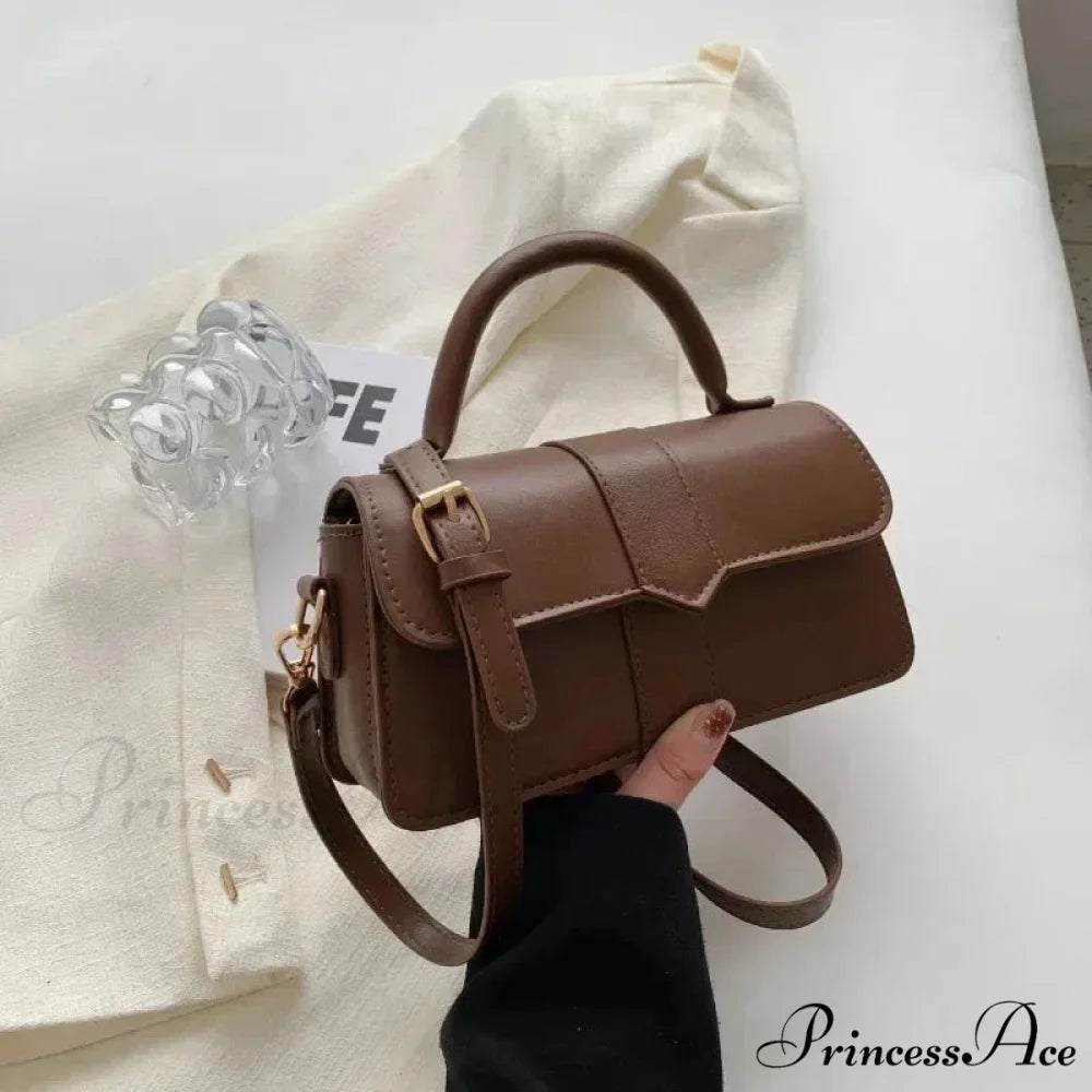 Synthetic Leather Retro Crossbody Underarm Satchel Women Purse Brown handbag-250126