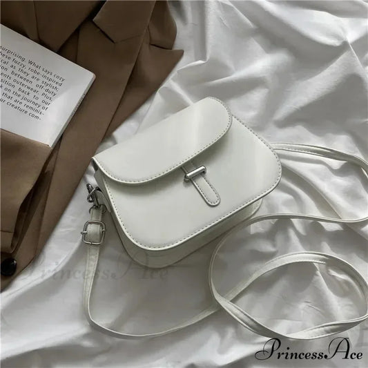Synthetic Leather Saddle Crossbody Shoulder Bag White shoulder-250126