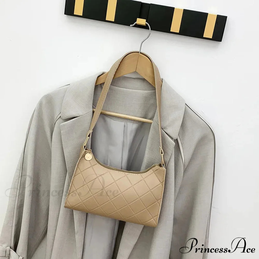 Synthetic Leather Shoulder Messenger Bag for Women Beige shoulder-250126