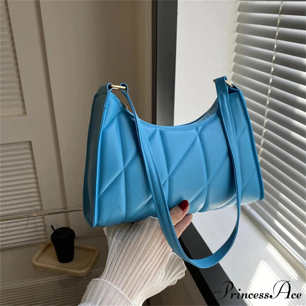 Synthetic Leather Shoulder Messenger Bag for Women Blue shoulder-250126