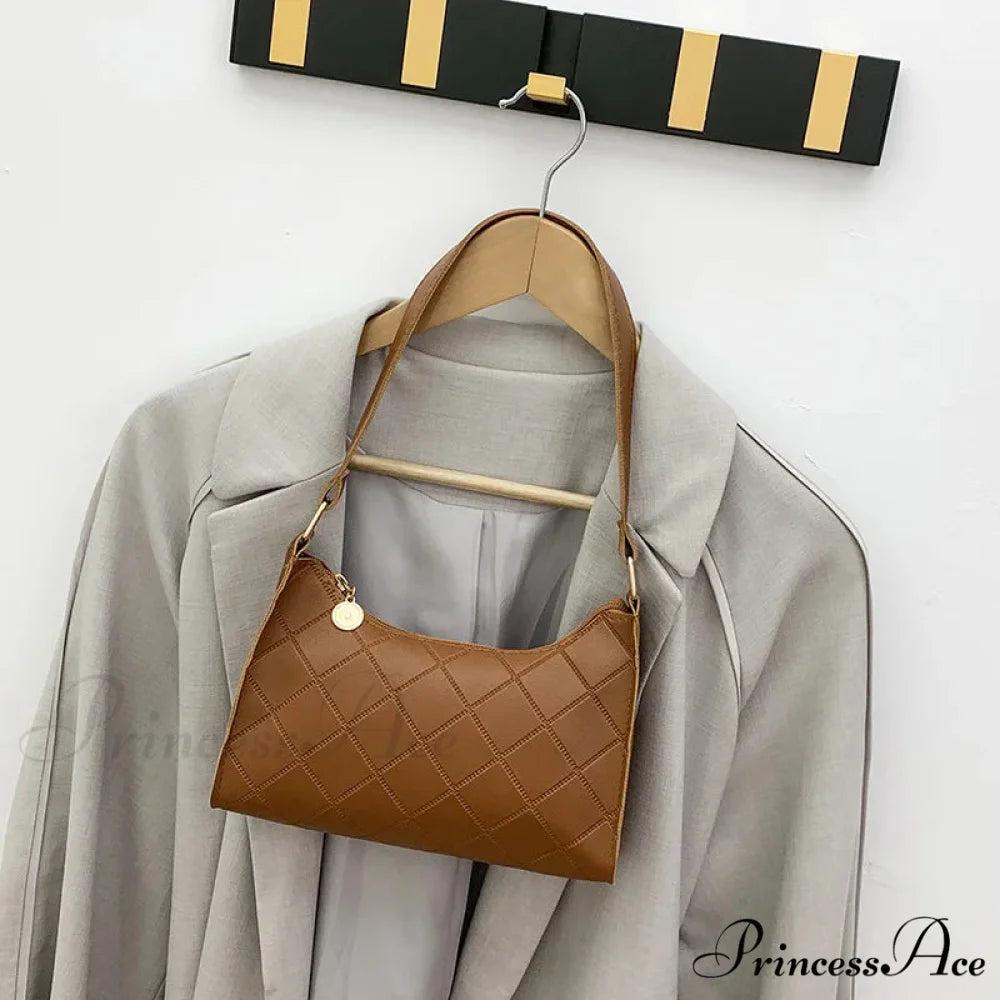 Synthetic Leather Shoulder Messenger Bag for Women Brown shoulder-250126