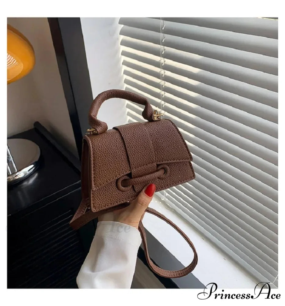 Synthetic Leather Small Crossbody Bag Designer Women’s Purse Brown handbag-250126