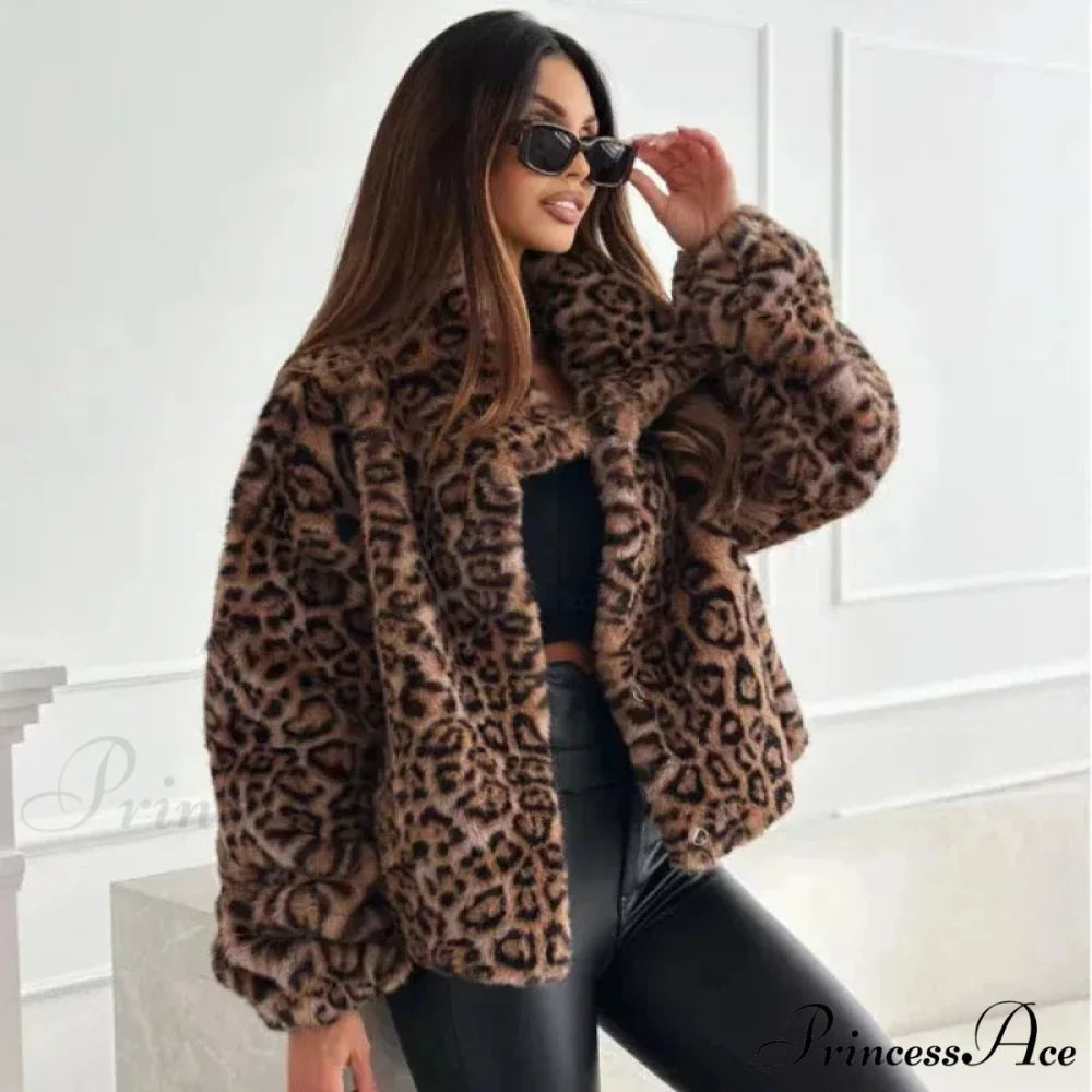 Synthetic Texture Cheetah Pattern Jacket coats-241228