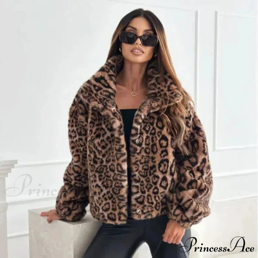 Synthetic Texture Cheetah Pattern Jacket coats-241228