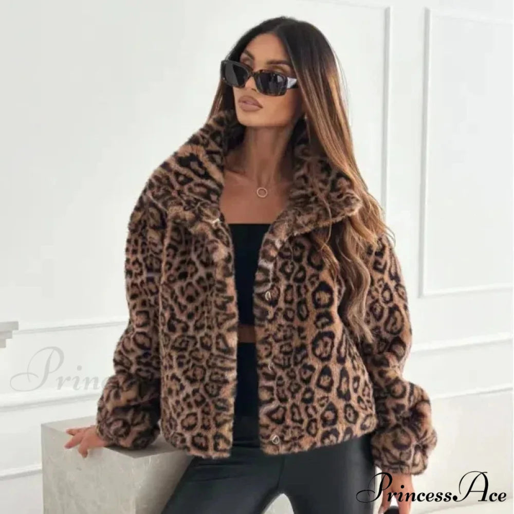 Synthetic Texture Cheetah Pattern Jacket coats-241228