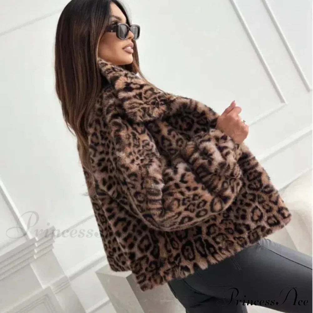Synthetic Texture Cheetah Pattern Jacket coats-241228