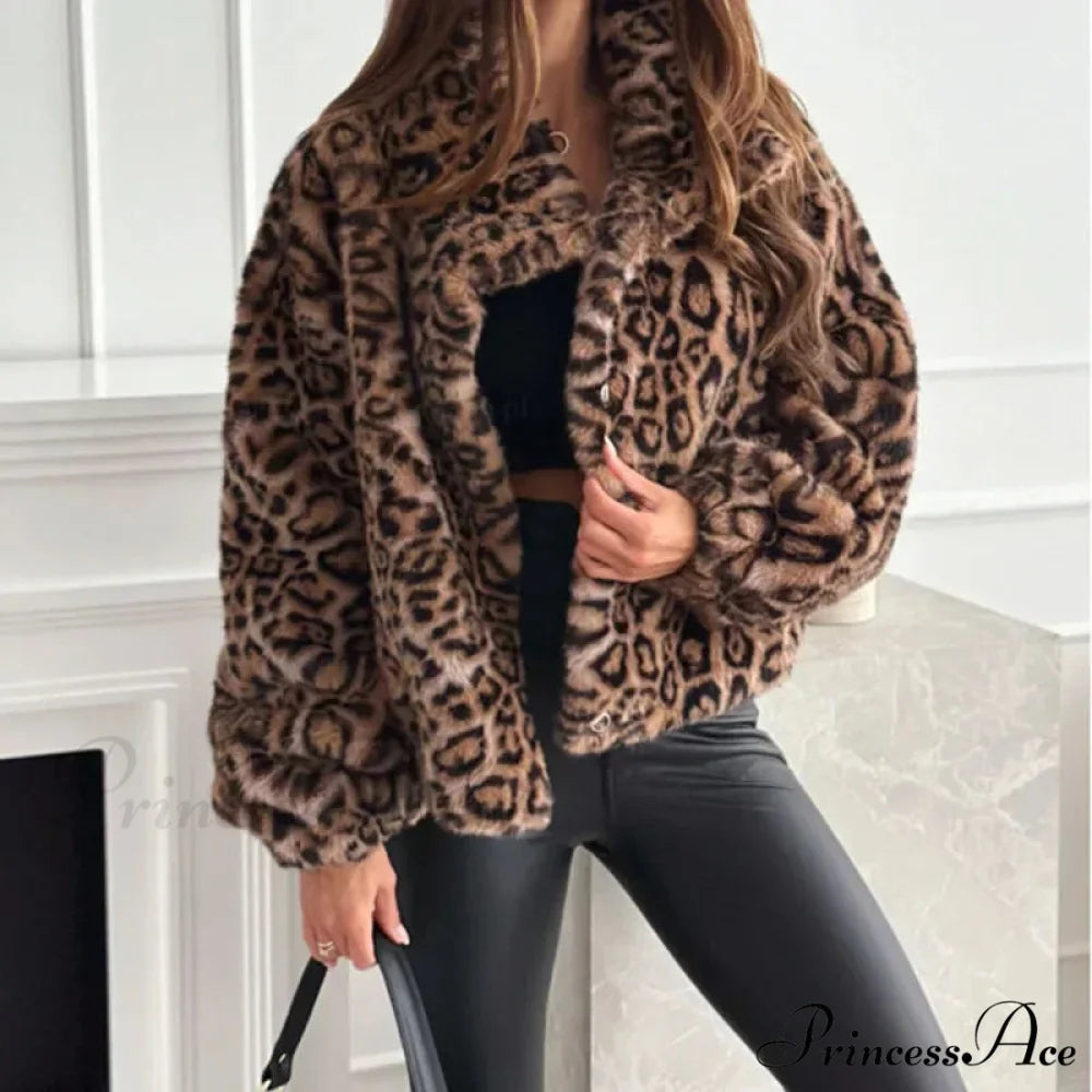 Synthetic Texture Cheetah Pattern Jacket leopard print / S coats-241228