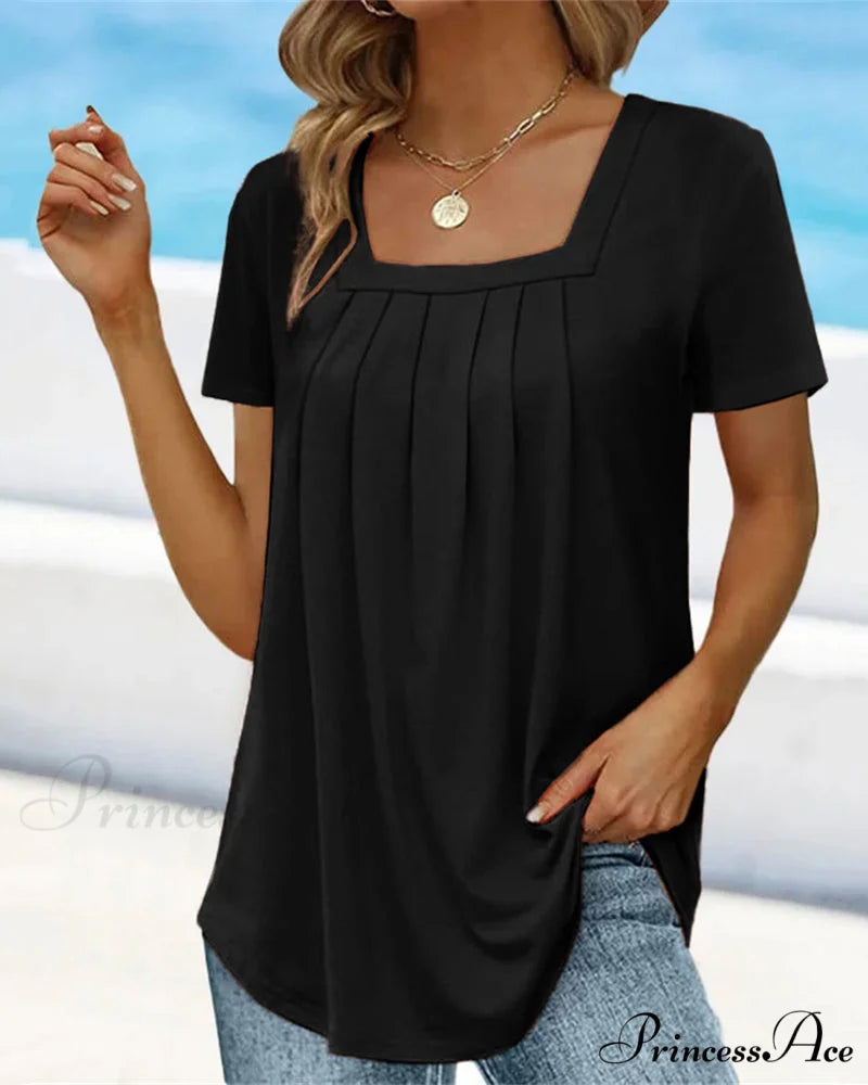 t-shirt color Solid sleeve short with square neck Black / S
