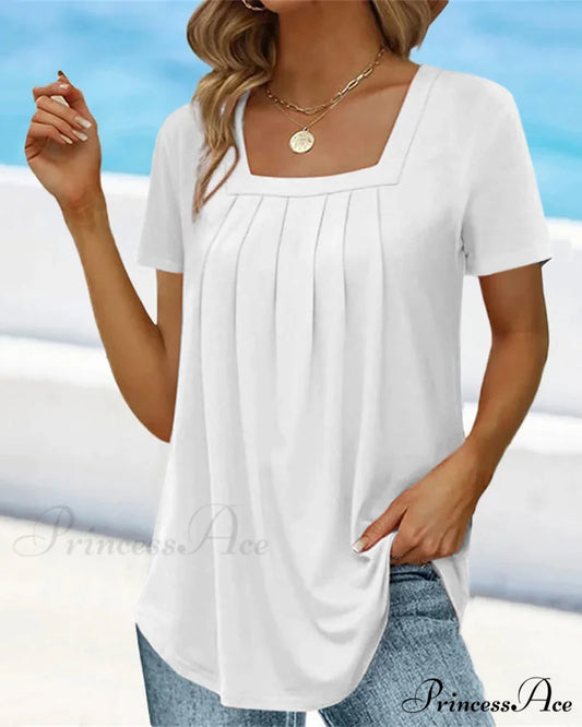 t-shirt color Solid sleeve short with square neck White / S