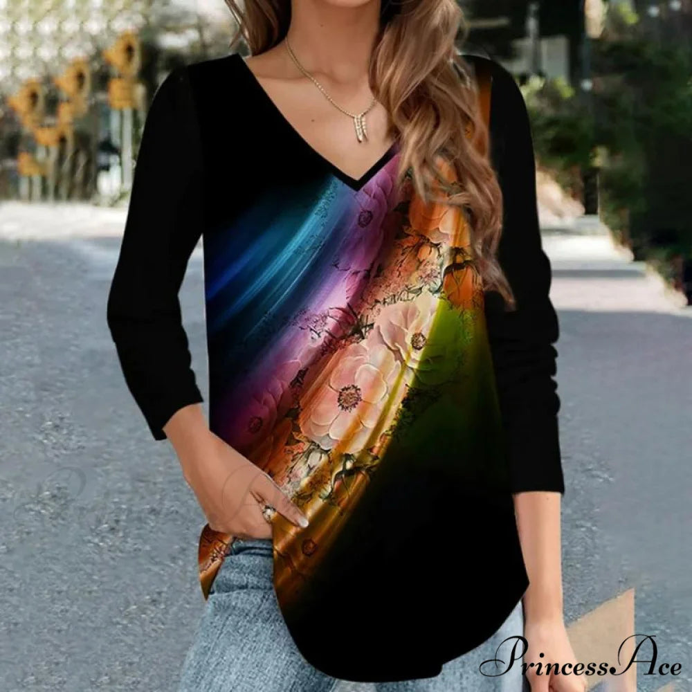 T-Shirt Gradient with Flowered Design Design Multicolor / S