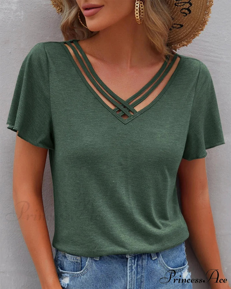 T-shirt in Solid Cut Out Color Dark green / S