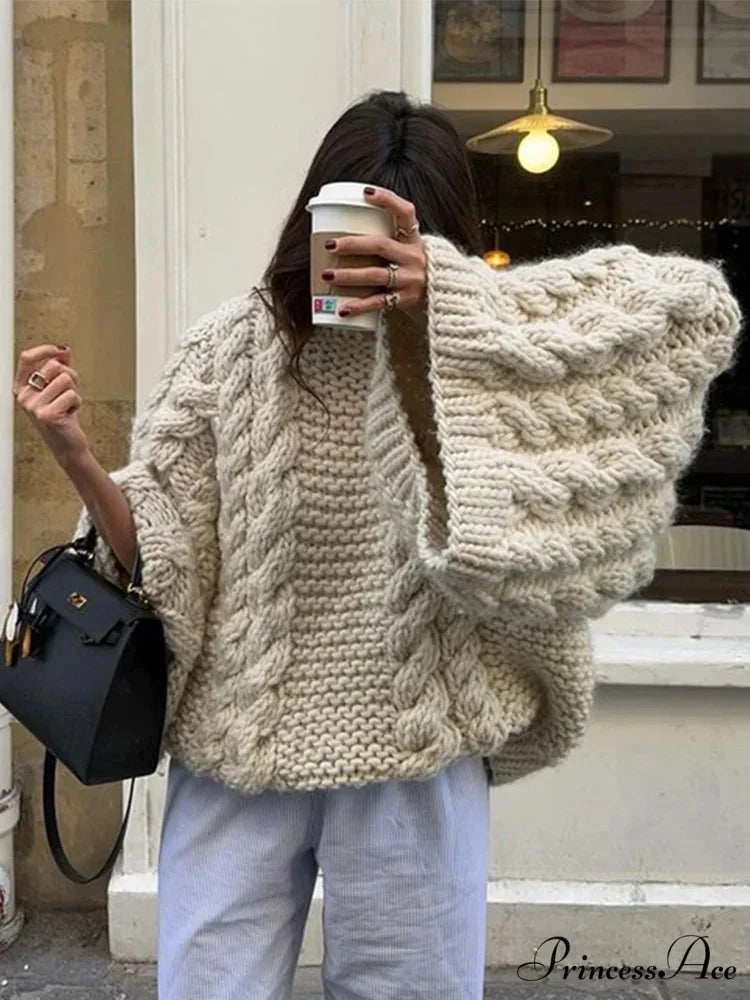 Tall Collar Broad Extended Sleeve Baggy Jumper swraters-241228