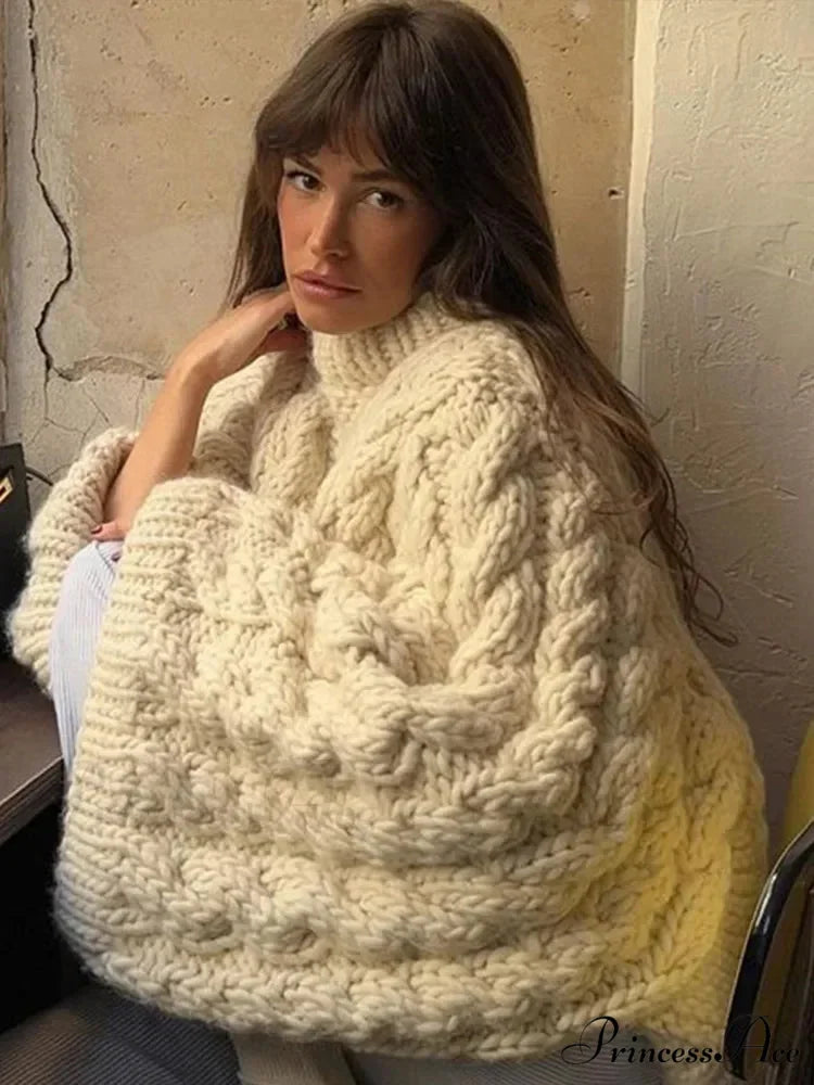 Tall Collar Broad Extended Sleeve Baggy Jumper swraters-241228